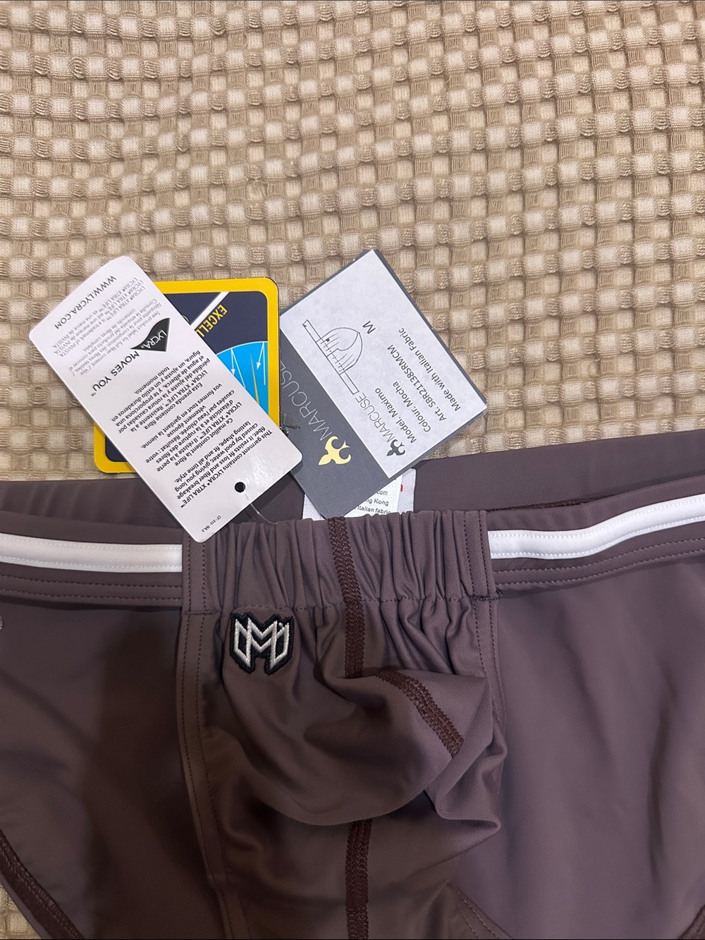 NWT Marcuse Maximo Brown Swim Brief with White Trim - Picture 2 of 3